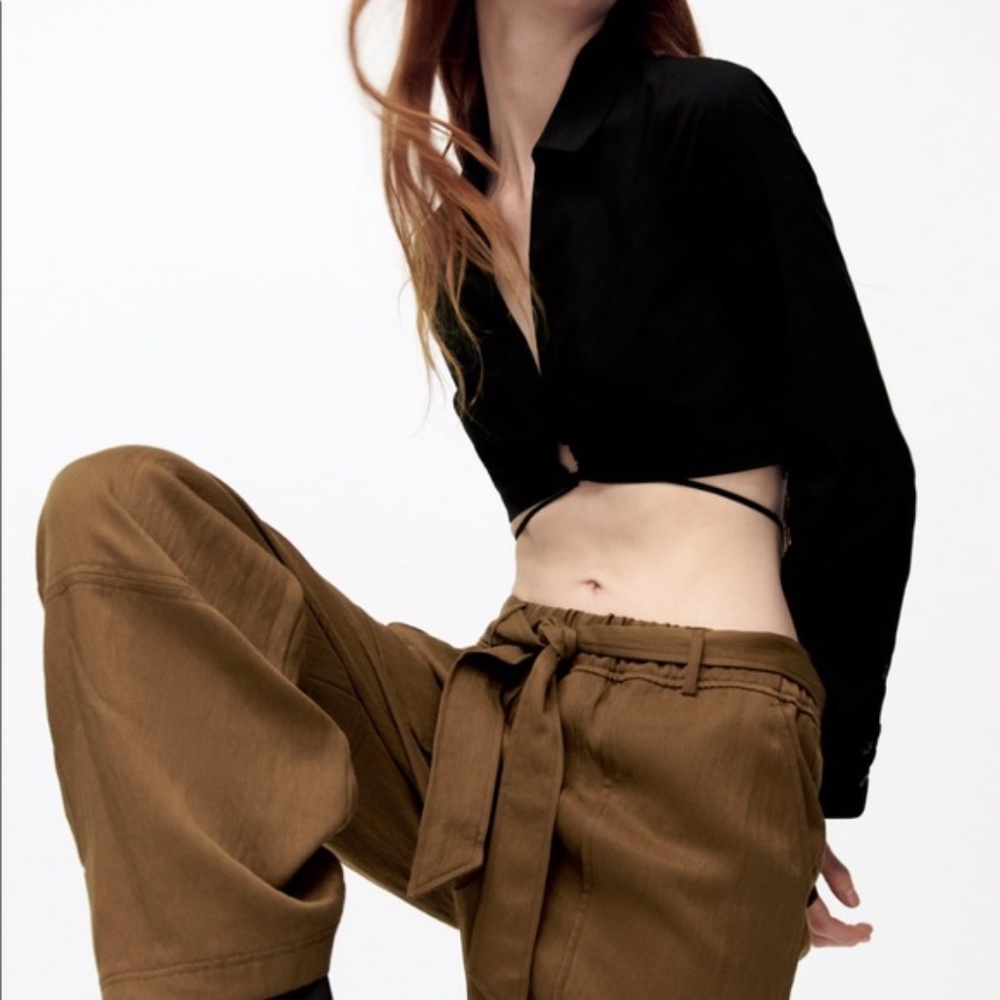 NWT Zara black crop top poplin shirt - Picture 7 of 8